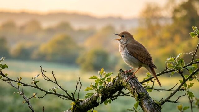 nightingale close up at morning light in rspb minsmere suffolk england video