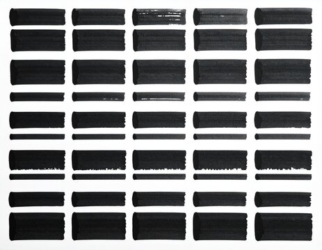 Large set of black sumi ink brush strokes on white, hand painted banner shapes