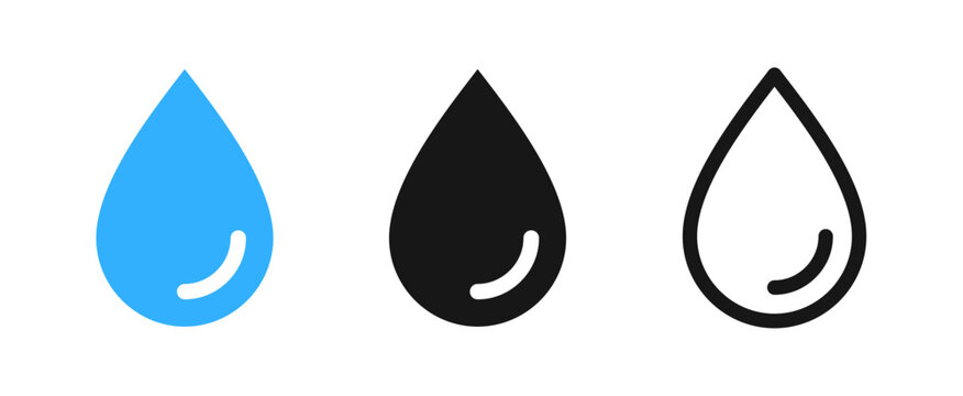 Water drops icon set. Liquid droplet, drop shape, rain, oil, dripped, raindrop - stock vector.