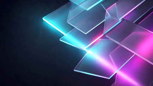 Abstract Geometric Glass Shapes with Neon Glow