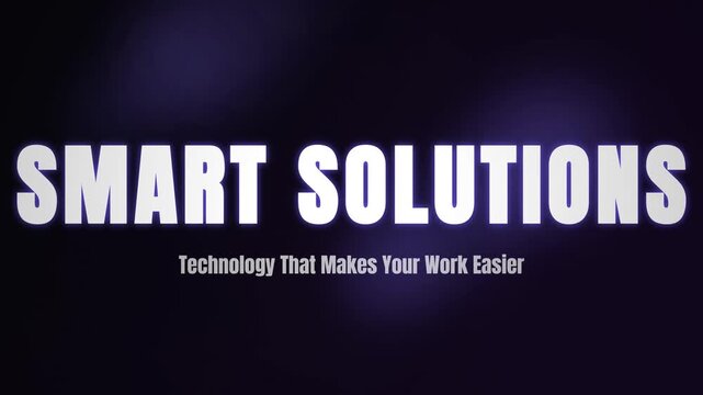 Smart solutions typography animation, business technology title graphic, dark purple corporate presentation intro, modern work concept text frame