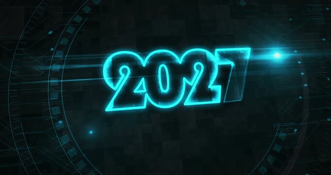 2027 new year symbol digital concept. Cyber technology and computer background abstract 3d. Seamless and loopable.