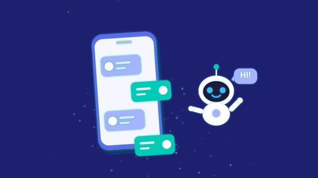 Ai chatbot assistant on mobile phone messaging app with floating chat bubbles animation artificial intelligence