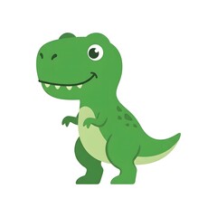 Fototapeta premium Cute green Tyrannosaurus Rex dinosaur cartoon character standing isolated on white background