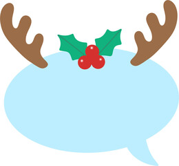 Cute Christmas speech bubble with reindeer antlers and holly berries vector © 드리 오