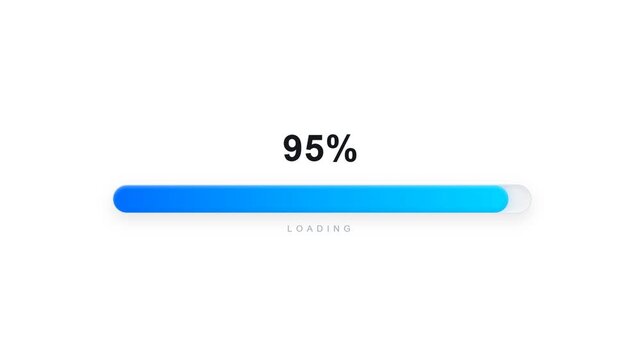 Download Progress Bar Animation from 0 to 100 Percent Completion with Download Icon, File Download Progress, Loading Bar, Data Transfer and White Background