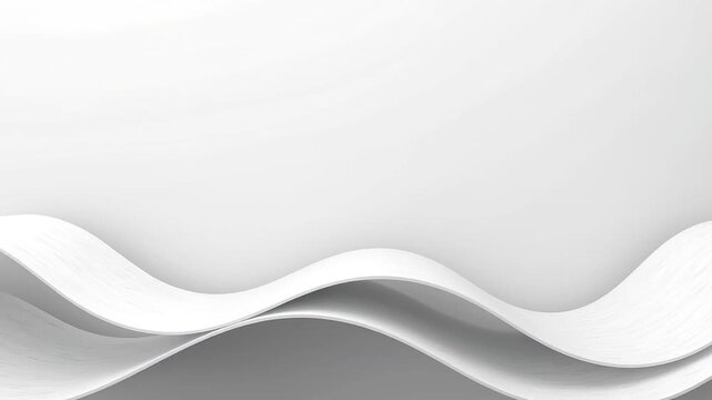 Smooth white paper waves flowing in minimalist studio with copy space