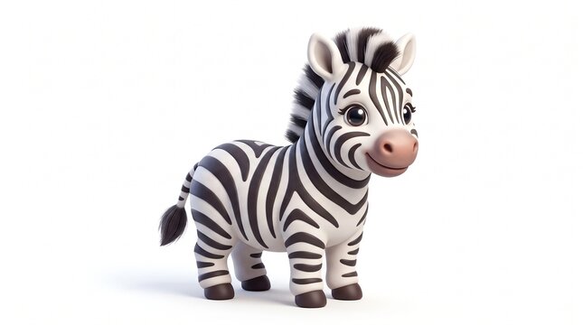 Cute baby zebra standing isolated on a white background with copy space
