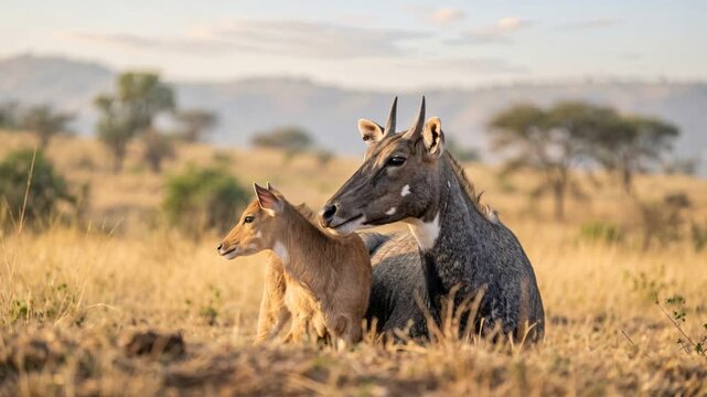nilgai with calf close up at morning light in sariska wildlife sanctuary rajasthan india video