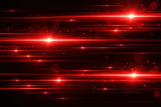 Thin red laser beams with radiant centers and fading edges, horizontal glowing streaks for futuristic science fiction technology backgrounds and digital design