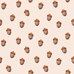 Repeating Autumn Acorn Pattern with Minimal Woodland Botanical Motifs © Olha