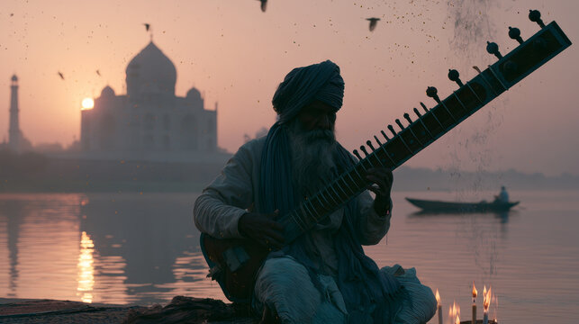 musician playing sitar in india