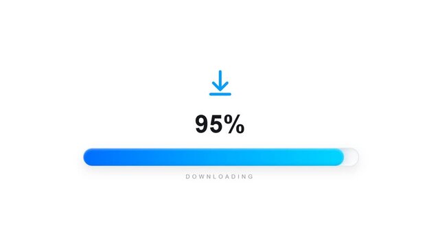 Download Progress Bar Animation from 0 to 100 Percent Completion with Download Icon, File Download Progress, Loading Bar, Data Transfer and White Background