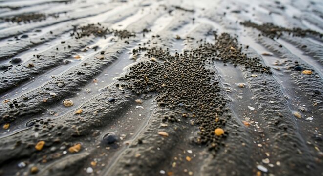 Wet sand with visible worm movement patterns