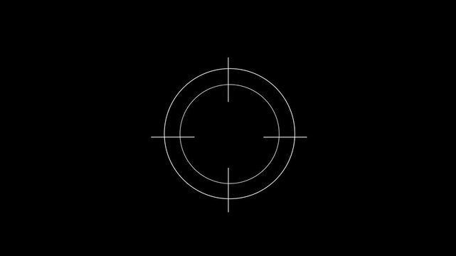 blue Neon Target Symbol on Black Background. . Military training, Military target icon animation on black background. Motion graphics of concept