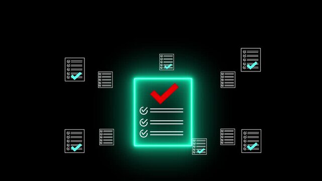 Document Management Concept with Artificial Intelligence Checking Electronic Documents on a Virtual Screen, Digital Document.Motion graphics of concept