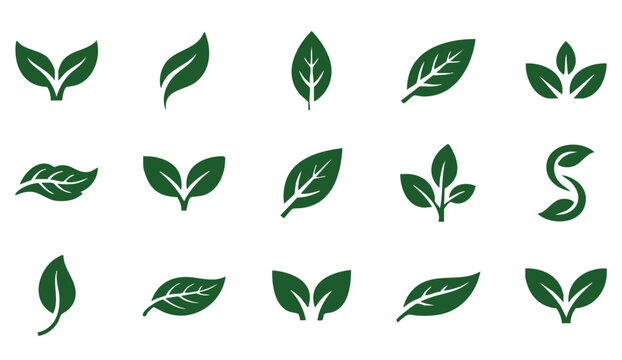 Leaf sprout icon vector set, green leaves plant eco logo symbol simple graphic illustration set, 