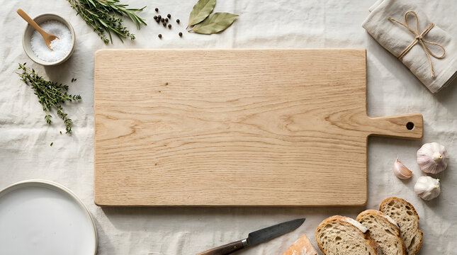 Light brown wooden cutting board with handle