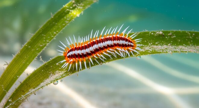 A bearded fireworm on seagrass blade