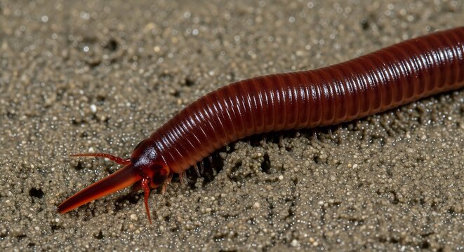 bloodworm (Glycera) with eversible proboscis on sand 