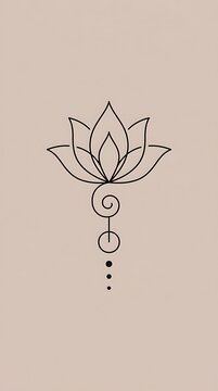 Minimalist lotus flower line art symbol on a soft beige background