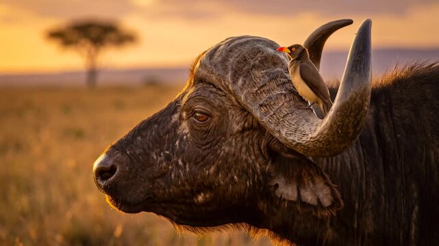oxpecker bird close up at sunset light in kruger national park south africa video