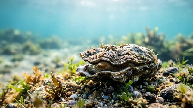 oyster close up underwater at morning light in chesapeake bay usa video