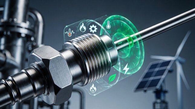Industrial temperature sensor measuring heat with smart monitoring and predictive maintenance technology