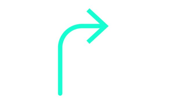 Cyan arrow curves rightward on pure white background. Simple, clean design conveys direction or movement. Ideal for navigation, transition, or process illustrations