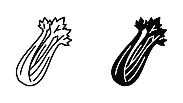 Celery stalk vector icon graphic in outline and glyph