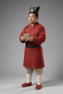 Chinese Shang Dynasty Noble Holding a T-Shaped Jade Crown Ornament