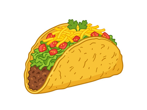 Taco with beef lettuce tomato cheese and cilantro on soft shell