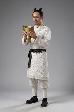 Chinese Shang Dynasty Musician Wan Holding a Bronze Nao Bell