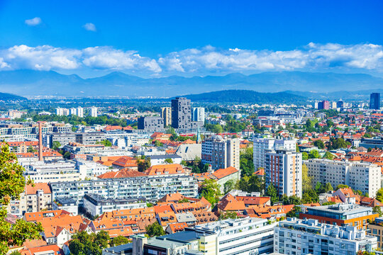Modern skyline of city of Ljubljana, capital of Slovenia