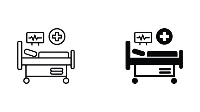 Hospital bed icon vector illustration with monitor and medical cross