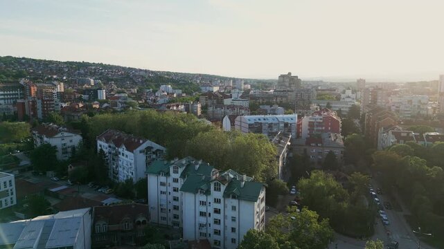 Aerial view of nis cityscape in serbia at sunset
