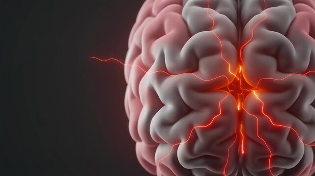 Bright Neural Impulses Converging and Spreading in Realistic Human Brain, Seamless Loop Motion Graphics Background, Full HD