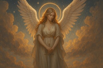 Obraz premium Serene angelic figure with sword