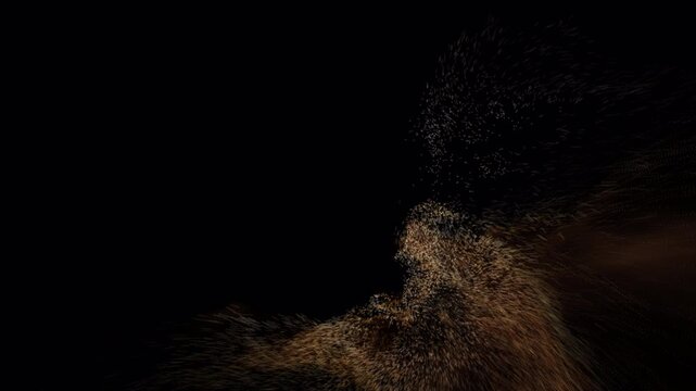 Macro close up of wooden pencil shavings falling on dark background.