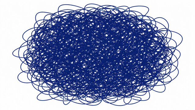 Dark blue tangled doodle scribbles forming an abstract oval shape on generated using ai