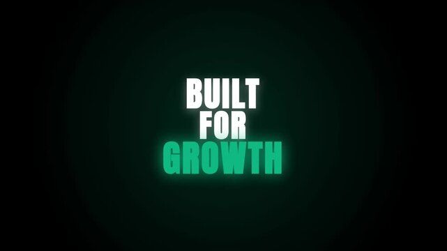 A professional video intro featuring glowing green text "BUILT FOR GROWTH" against a dark background. A circular ripple effect emanates from the text and expands outward.