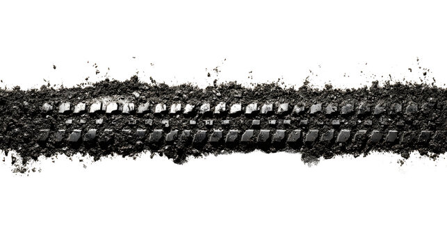 A heavy smudged black rubber tire track mark on ground