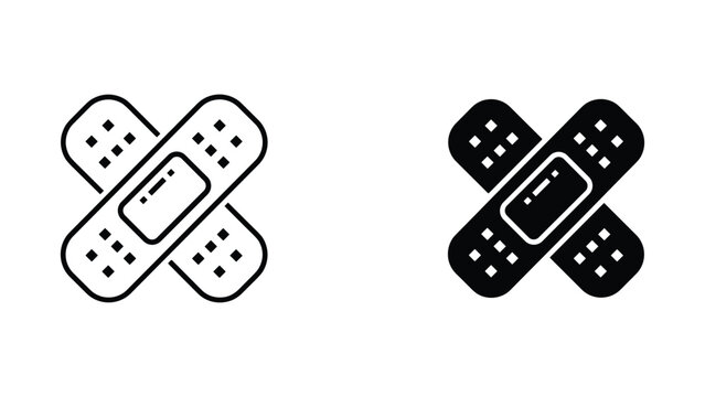 Adhesive bandage vector icon set with crossed plaster designs