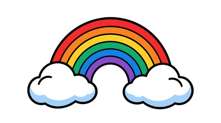 Obraz premium Cute Rainbow Arch Rising From White Clouds Bold Line Cartoon Style For Kids Education Ornament