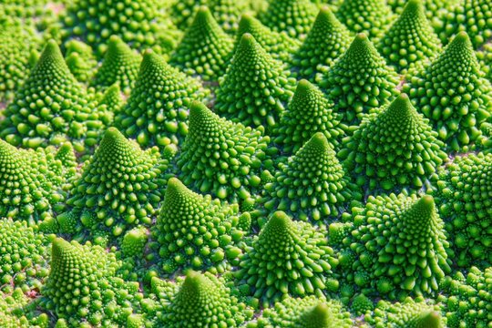 Close-up of Romanesco broccoli florets