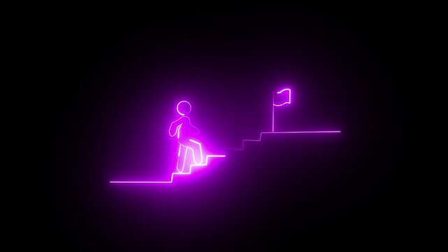 stairs icon sign icon animation on Glowing neon business graph chart concept . market signs in neon lights Glowing neon line. and successful business concept. 