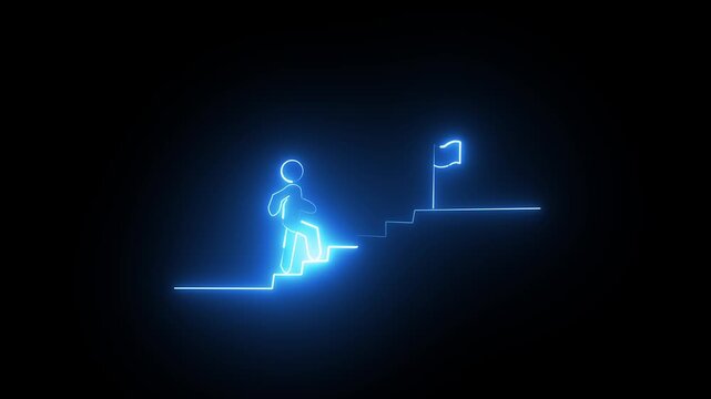 stairs icon sign icon animation on Glowing neon business graph chart concept . market signs in neon lights Glowing neon line. and successful business concept. 
