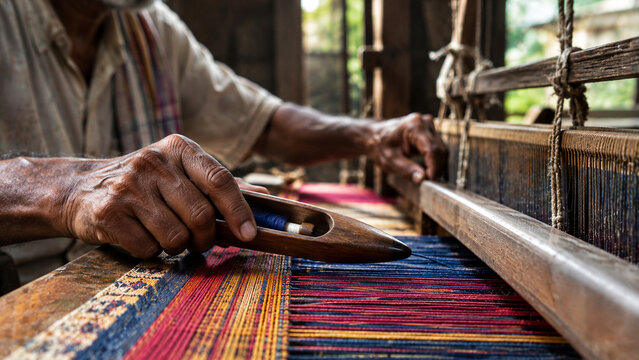 close up of a man weaving
