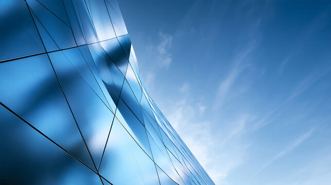 Modern Curved Glass Facade Architecture Under Blue Sky