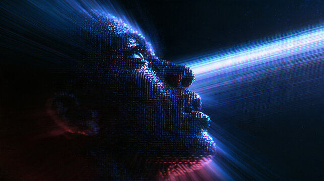 Digital Human Face Profile Illustrating Artificial Intelligence Concept